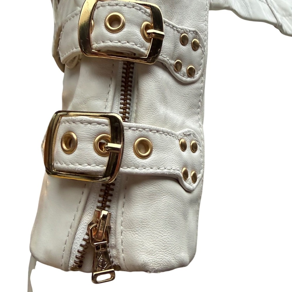 Baby Phat White Leather Moto Jacket Vintage Y2K Rare Gold Hardware Baddie Bratz - Picture 9 of 16